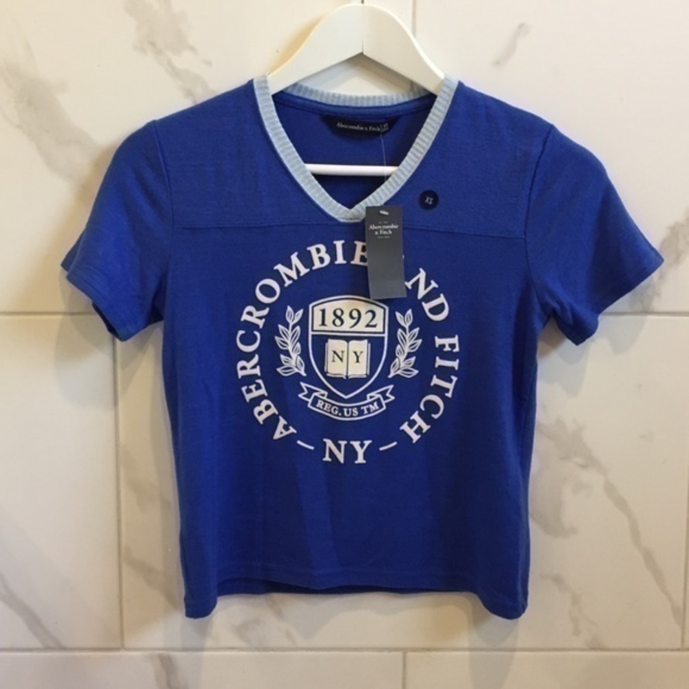 New Abercrombie | Blue & White Crewneck Cropped Varsity Top Preppy